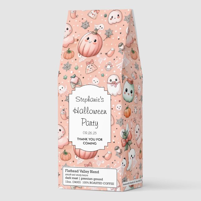 Halloween Doodle Pattern with Ghosts & Pumpkins Roasted Coffee (Front)