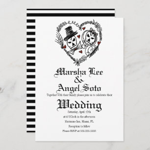 Halloween Doodle Skeleton Couple Wedding Invitation