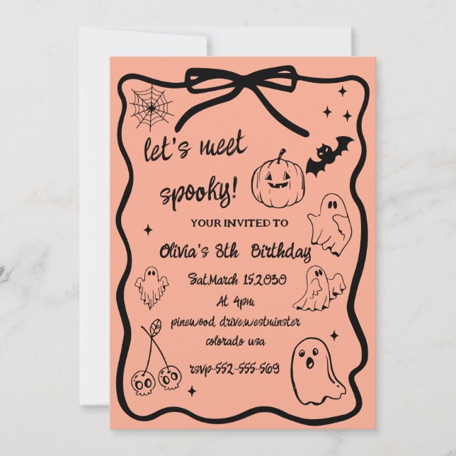 halloween doodle spooky season girls birthday  invitation (Front)