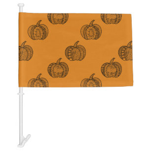 Halloween doodles boho mandala pumpkins Autumn Car Flag