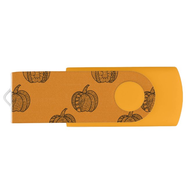 Halloween doodles boho mandala pumpkins Autumn Flash Drive (Back)