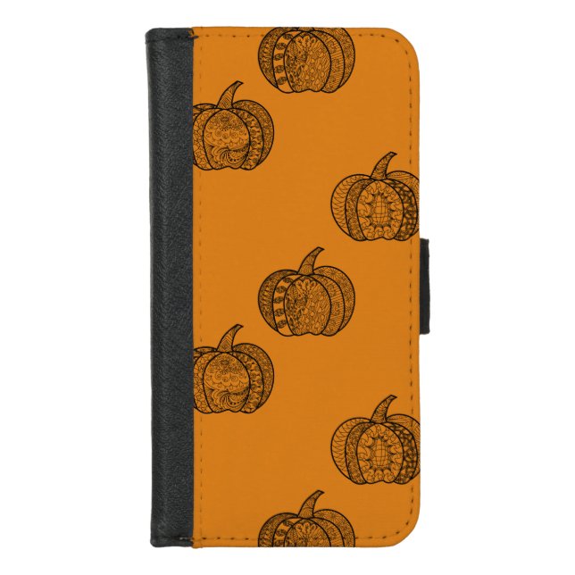Halloween doodles boho mandala pumpkins Autumn iPhone Wallet Case (Front)