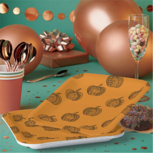 Halloween doodles boho mandala pumpkins Autumn Paper Plates