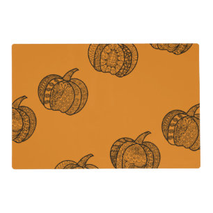 Halloween doodles boho mandala pumpkins Autumn Placemat