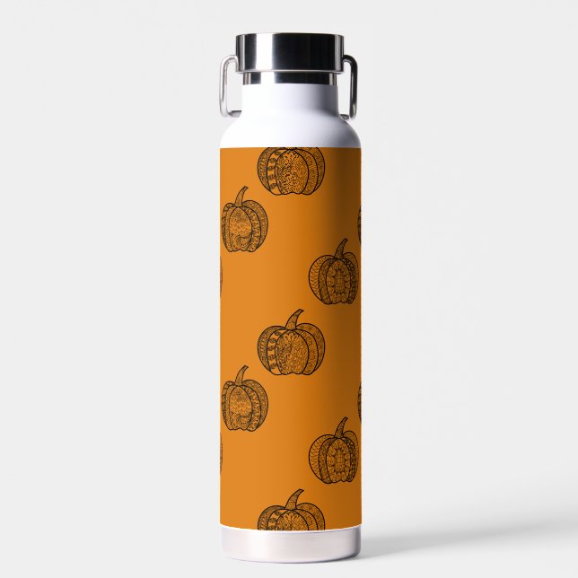 Halloween doodles boho mandala pumpkins Autumn Water Bottle (Front)