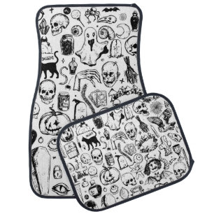 Halloween Doodles Collection, Vintage Style. Car Floor Mat