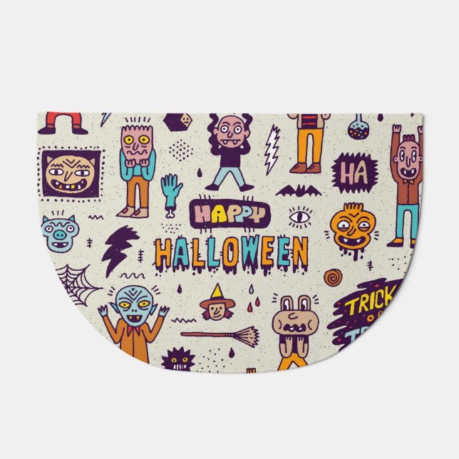 Halloween doodles, wacky cartoon seamless set. doormat (Front)