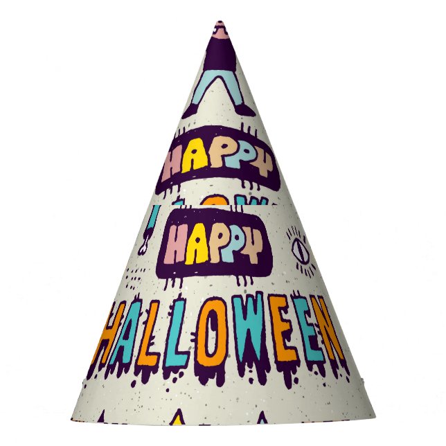 Halloween doodles, wacky cartoon seamless set. party hat (Front)