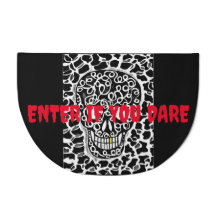Halloween Door Mat with Skull and Spooky Saying.