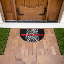 Halloween Door Mat with Skull and Spooky Saying.