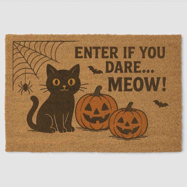 Halloween Doormat – Black Cat with Pumpkins  Fiber Doormat (Front)