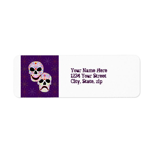 Halloween DOTD Comedy-Tragedy Skulls address label (Front)