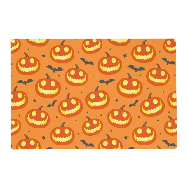 Halloween Double Sided Pumpkin Patterned Placemat (Front)