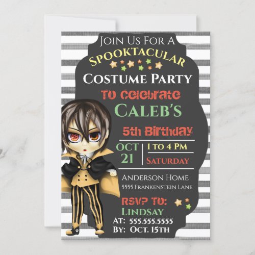 Halloween Dracula Boys Birthday Costume Party   Invitation