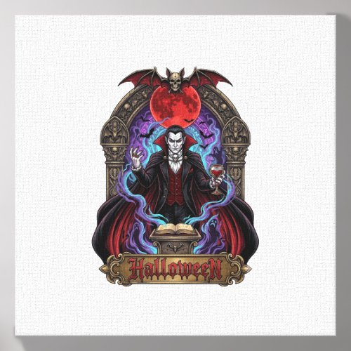 Halloween Dracula Red Moon Bats Skull_1 Canvas Photo Tile