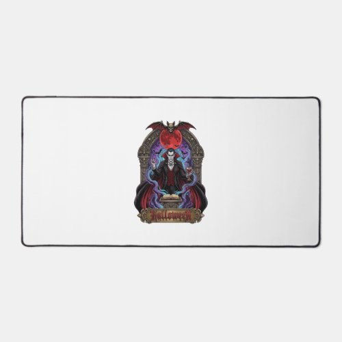 Halloween Dracula Red Moon Bats Skull_1 Desk Mat