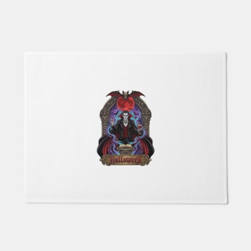 Halloween Dracula Red Moon Bats Skull_1 Doormat