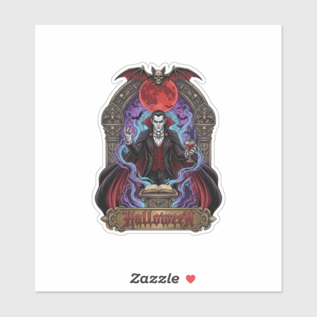 Halloween Dracula Red Moon Bats Skull_1 Sticker (Sheet)