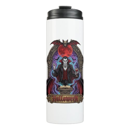 Halloween Dracula Red Moon Bats Skull_1 Thermal Tumbler