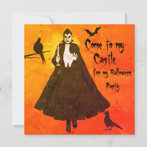 Halloween Draculas Castle  Cloak Candlestick Glow Invitation