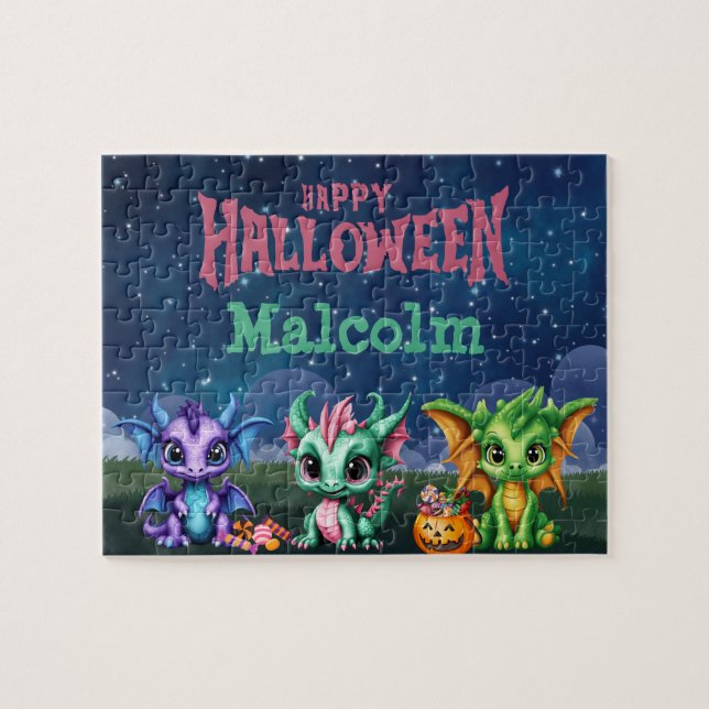 Halloween Dragon Custom Child Name Puzzle  (Horizontal)