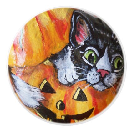 Halloween Drawer Pull Black Cat Jack O&#39; Lantern