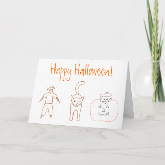 Halloween Drawing Scarecrow Cat Pumpkin Cards
