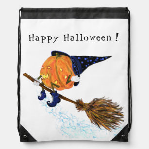 Halloween Drawstring Bag Witch Pumpkin Flying