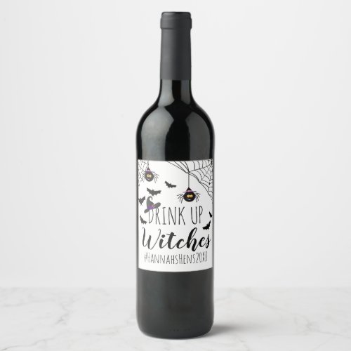 halloween drink up witches hen bacthlorette party wine label