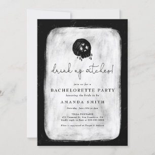 Halloween Drink Up Witches Skull Bachelorette Invitation