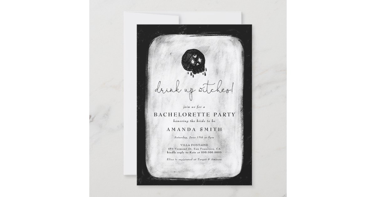 Halloween Drink Up Witches Skull Bachelorette Invitation | Zazzle