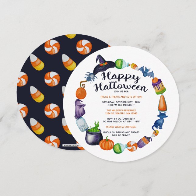 Halloween Drinks Candies and Treats Halloween Invitation (Front/Back)