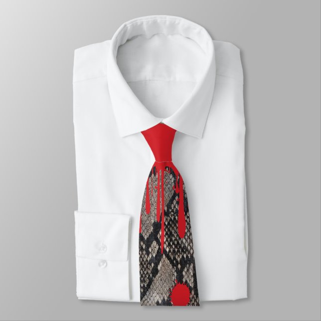 Halloween Dripping Blood Python Snake Skin Bloody Neck Tie (Tied)