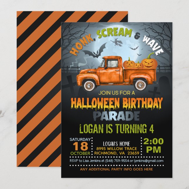 Halloween Drive By Birthday Parade Invitation (Front/Back)