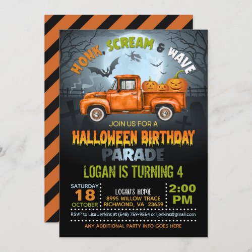 Halloween Drive By Birthday Parade Invitation