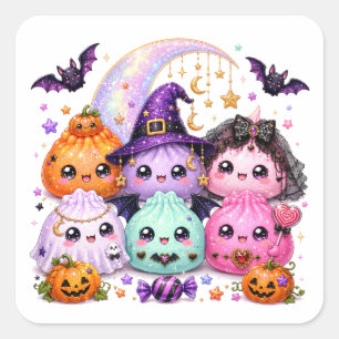 Halloween Dumpling Squishies Viral Kawaii Pumpkin Square Sticker