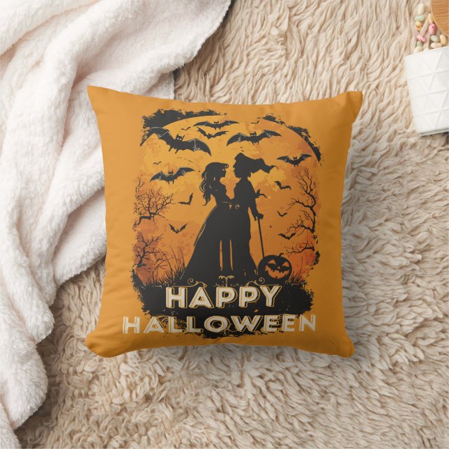 Halloween duo in moonlight throw pillow (Blanket)