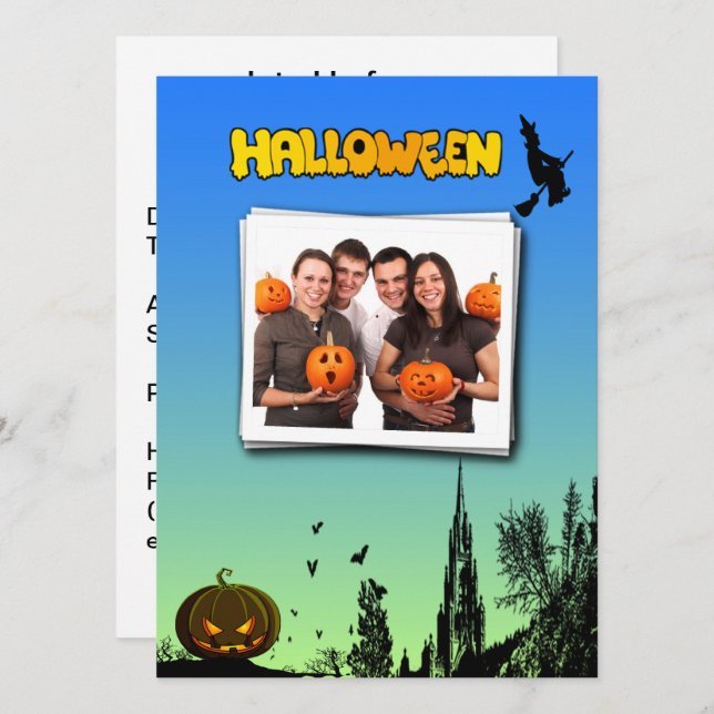 Halloween Dusk Witch Pumpkin Custom Photo Party Invitation (Front/Back)