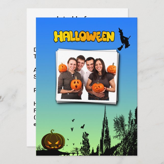 Halloween Dusk Witch Pumpkin Custom Photo Party Invitation (Front/Back)