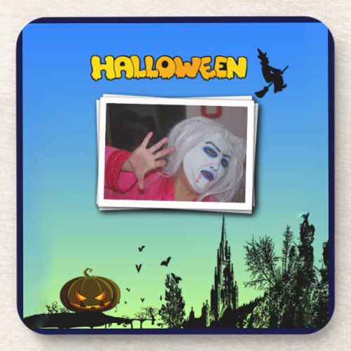 Halloween Dusk with Witch Add Photo Frame Beverage Coaster