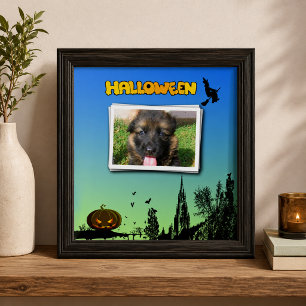 Halloween Dusk with Witch Add Photo Frame Ceramic Tile
