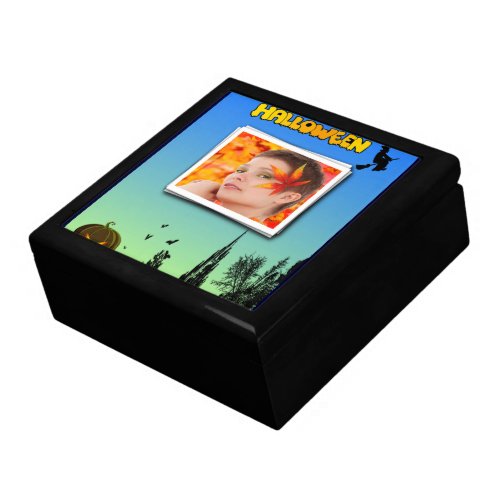 Halloween Dusk with Witch Add Photo Frame Jewelry Box