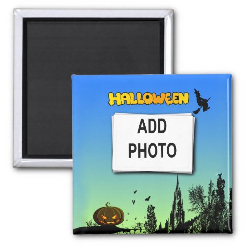 Halloween Dusk with Witch Add Photo Frame Magnet
