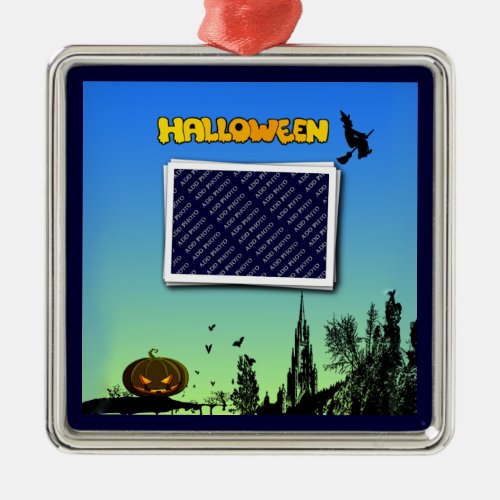 Halloween Dusk with Witch Add Photo Frame Metal Ornament