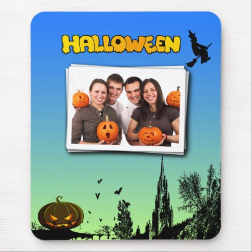 Halloween Dusk with Witch Add Photo Frame Mouse Pad