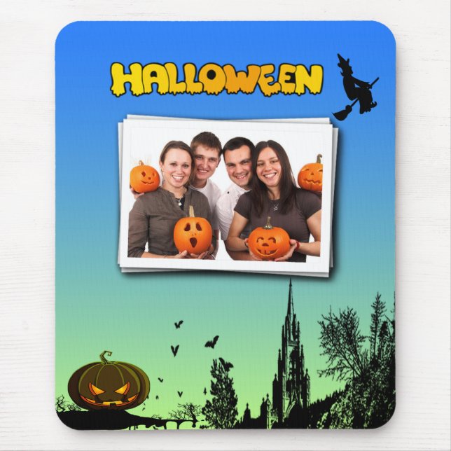 Halloween Dusk with Witch Add Photo Frame Mouse Pad (Front)