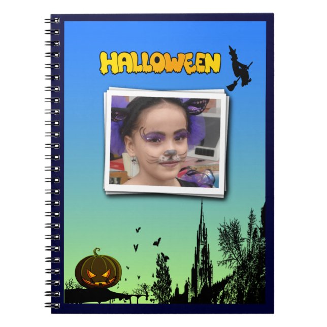Halloween Dusk with Witch Add Photo Frame Notebook (Front)