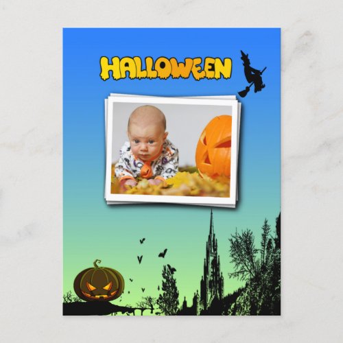 Halloween Dusk with Witch Add Photo Frame Postcard