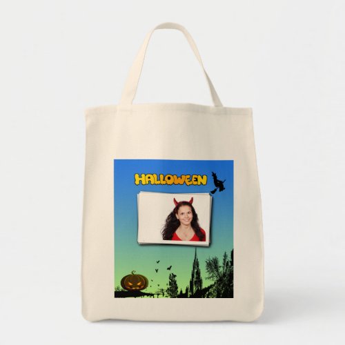 Halloween Dusk with Witch Add Photo Frame Tote Bag