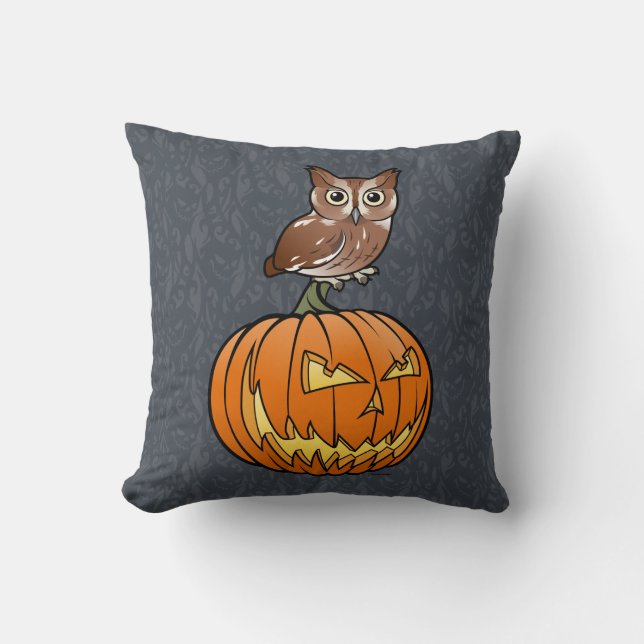 Halloween Eastern Screech Owl Throw Pillow (Front)